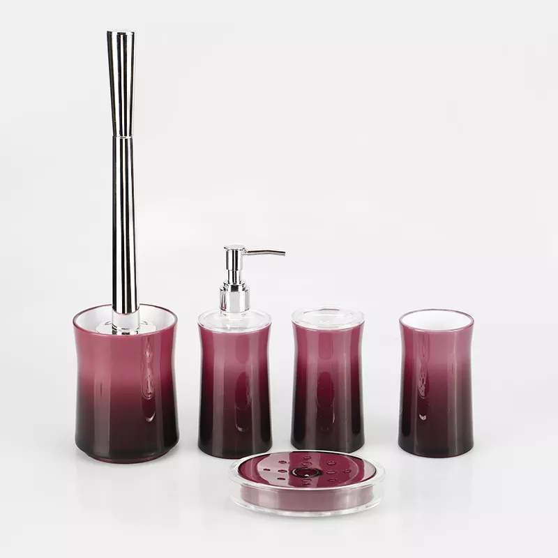 Purple 5 Piece Plastic Bathroom Accessories Set