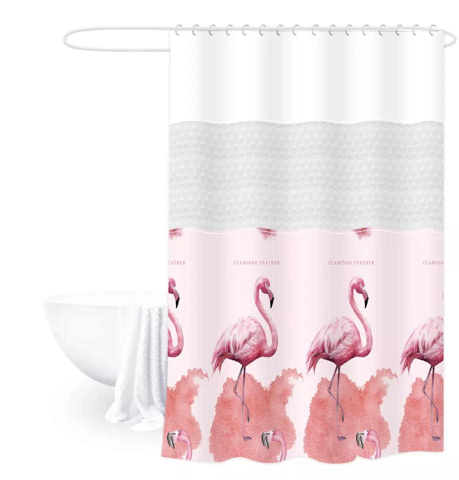 PEVA shower curtain flamingo print splicing shower curtain