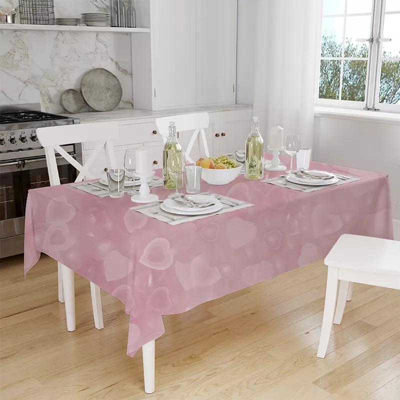 Pink heart-shaped pattern 3D embossed PEVA plastic tablecloth