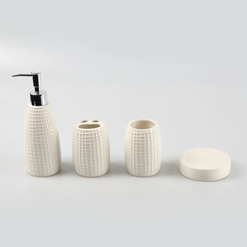 White Ceramic 4 Piece Bathroom Accessories Set