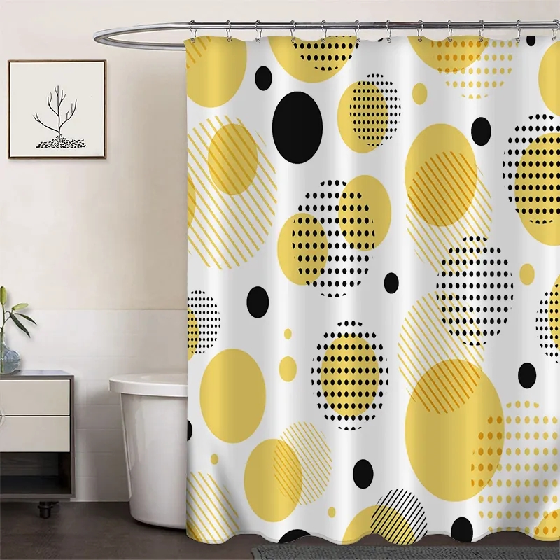 Polyester Digital Printing Shower Curtain Yellow Dot