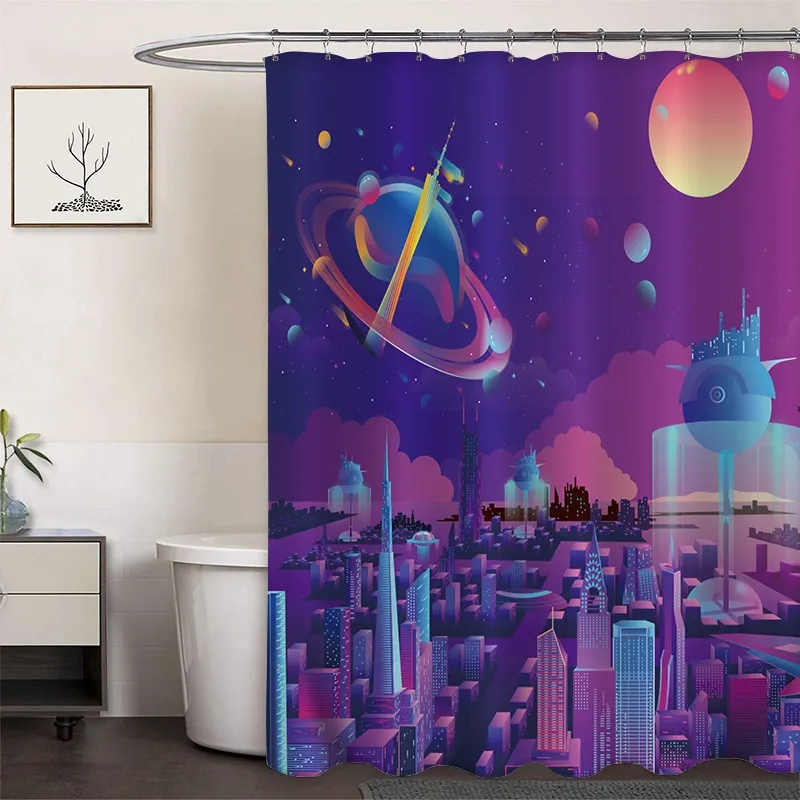 Polyester Digital Printing Shower Curtain Future City