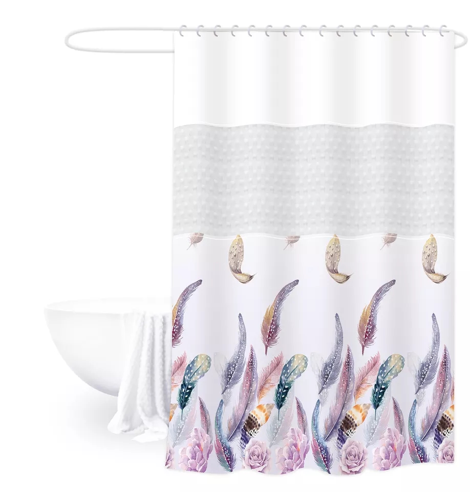 PEVA shower curtain Feather pattern splicing shower curtain