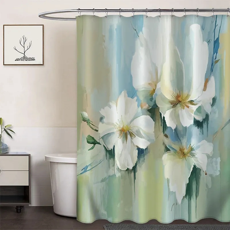 Polyester Digital Printing Shower Curtain Watercolor Flower