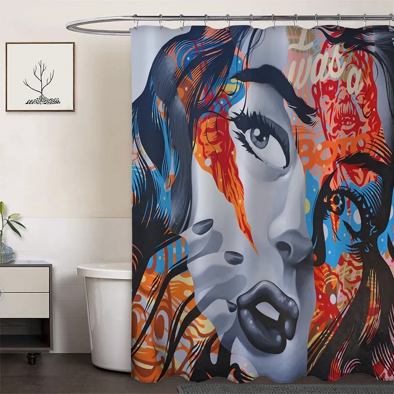 Polyester Digital Printing Shower Curtain Portrait Graffiti