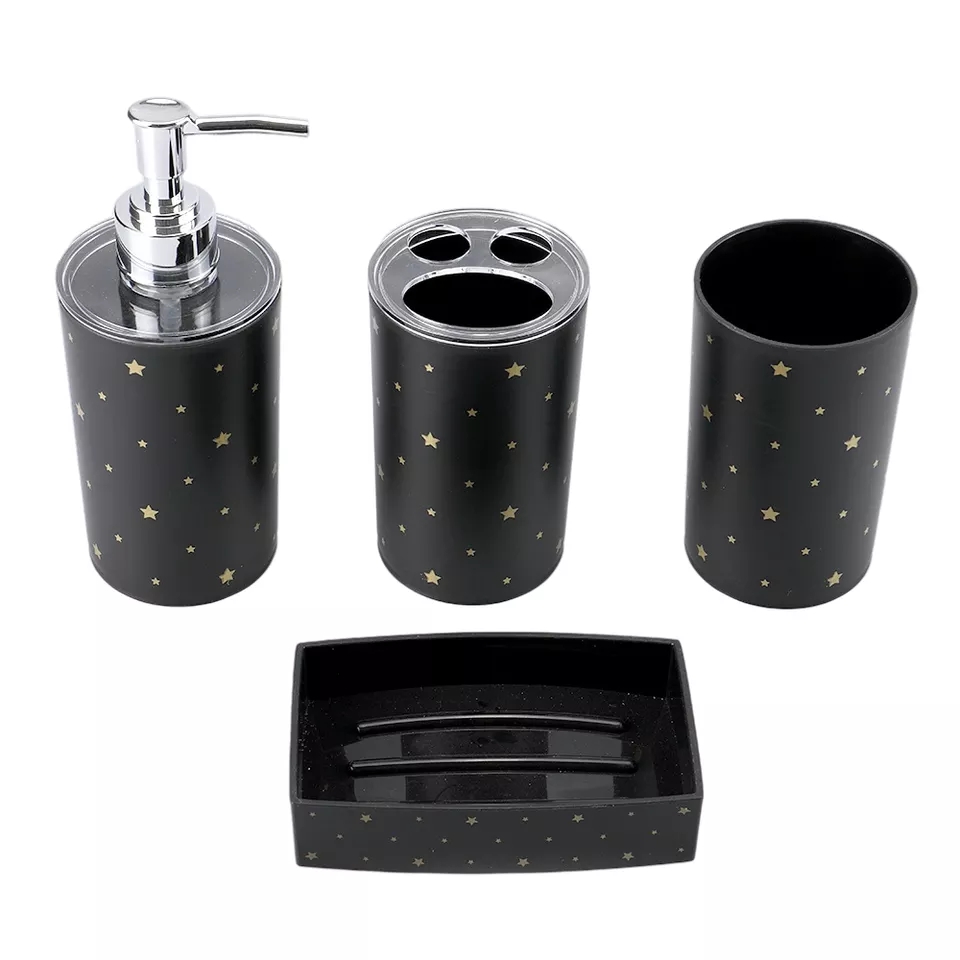 Stars Pattern Printed Plastic 4 Piece Bathroom Accessories Set