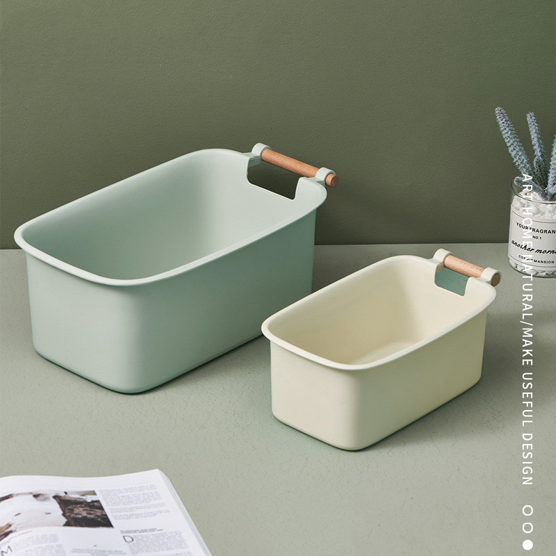 Plastic Storage Box With Wooden Handle