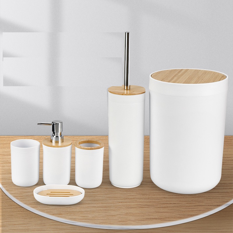 Six pieces bathroom set with Bamboo cover